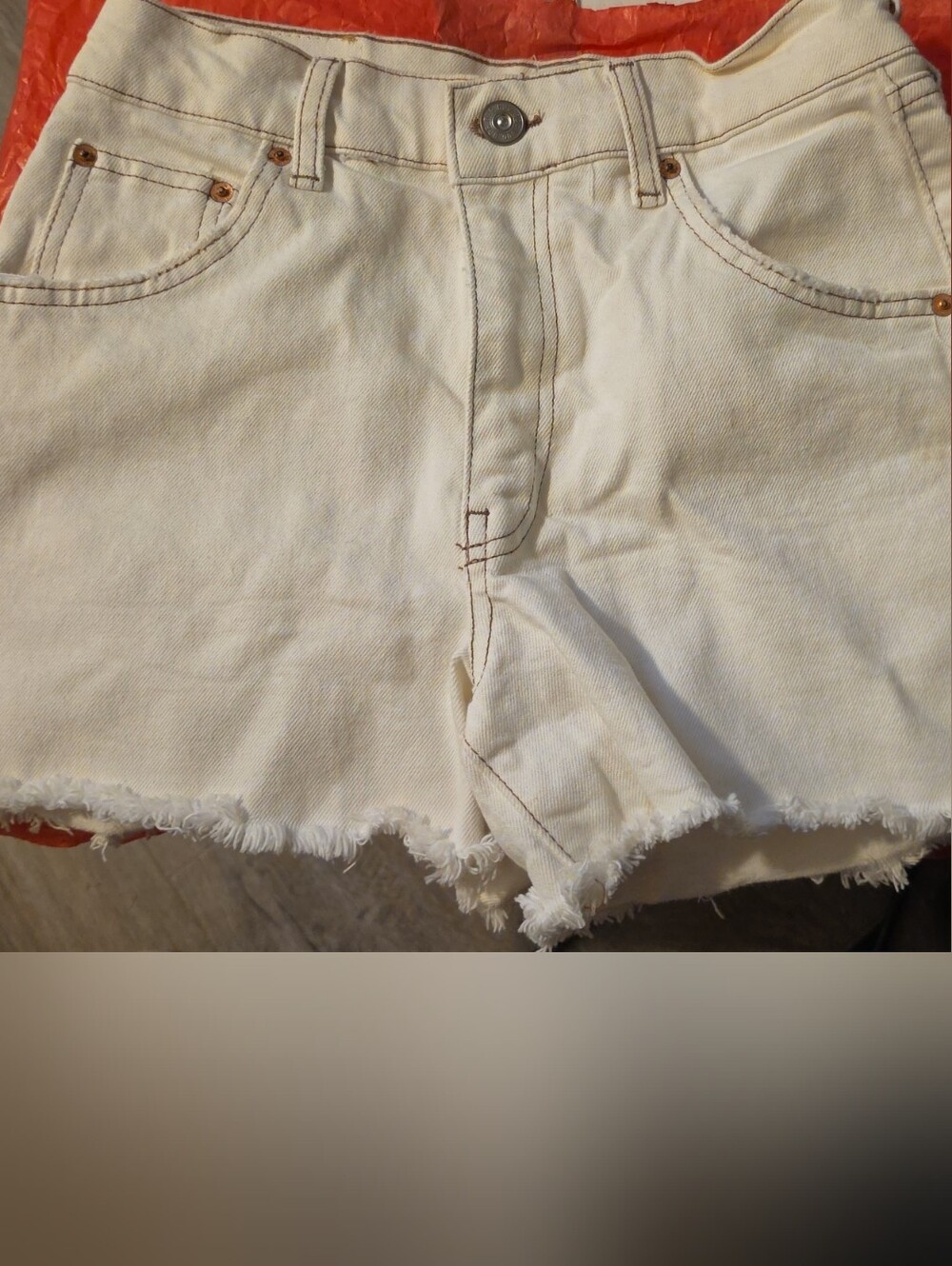 BDG Cream White Frayed Hem Denim Shorts